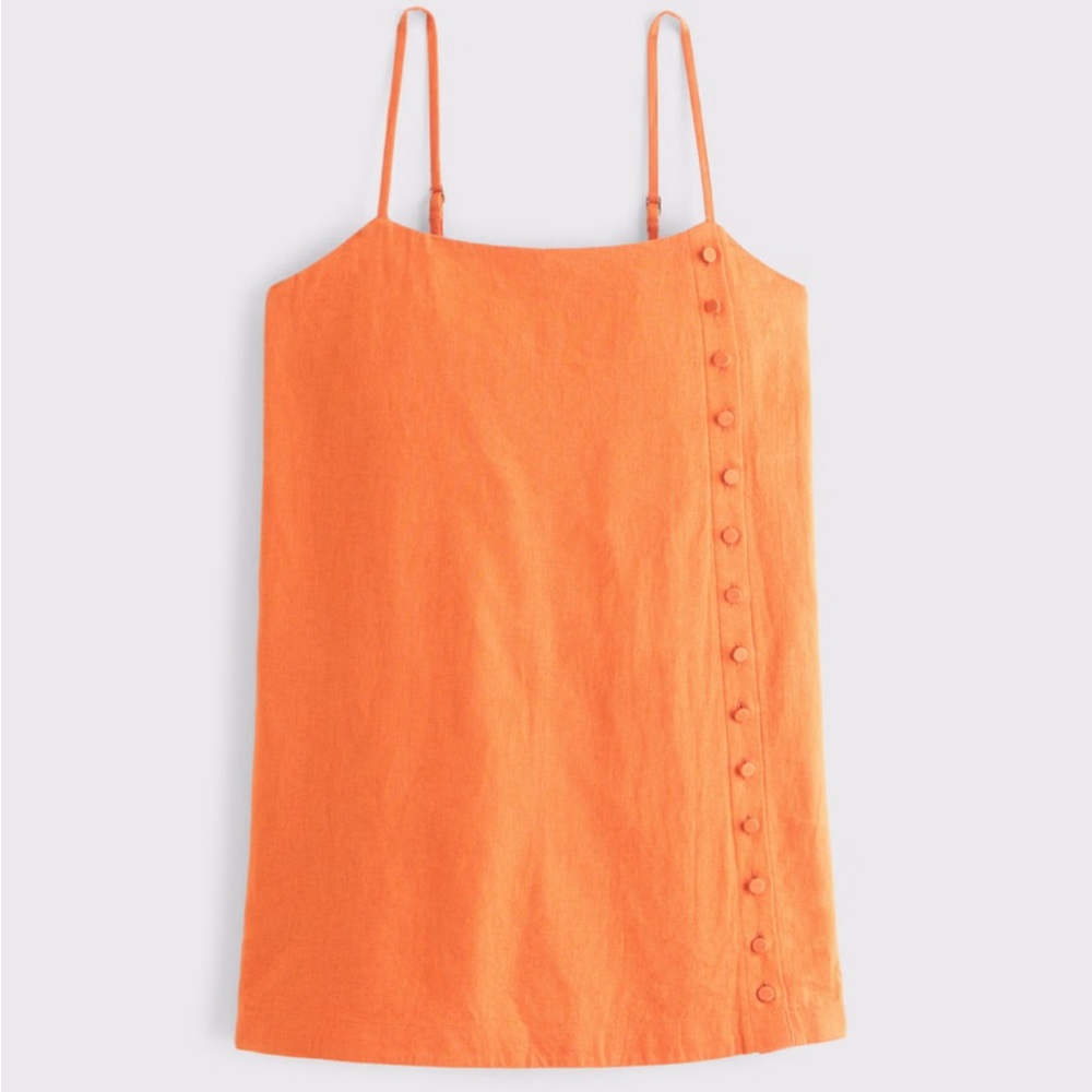 Abercrombie & Fitch Orange Linen-Blend Spaghetti Strap Mini Dress